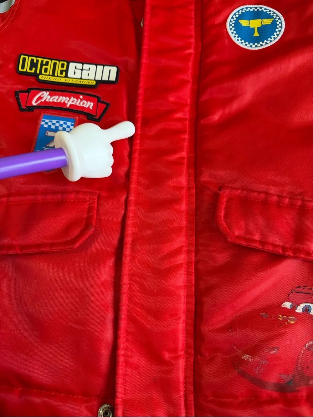 Disney Cars Lightning McQueen Red Hooded Jacket Size 4 Lined Polyester Snap